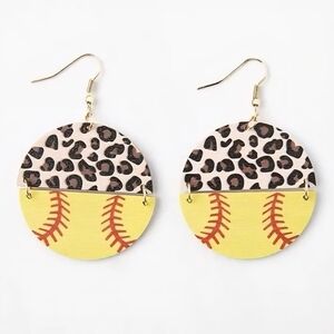 Plunder Leopard & Yellow Baseball Dangle Earrings